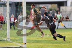 Toto - Pokal - Saison 2024/25 - TSV Lohr - FC Ingolstadt 04 - Ognjen Drakulic (Nr.30 - FCI) trifft den Pfosten - Torwart Okkes Karakurt (Nr.1 - TSV Lohr) - XXXXX - Foto: Meyer Jürgen