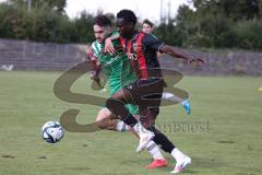 Bayernliga Nord - Saison 2024/25 - FC Ingolstadt 04 II - SV Fortuna Regensburg - Jason Osei Tutu (Nr.11 - FCI U21) - Nocerino Andrea grün Regensburg - Foto: Meyer Jürgen