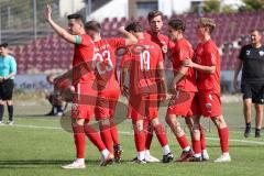 Bayernliga Nord - Saison 2023/2024 - FC Ingolstadt 04 - FC Coburg - Deer 1:0 Führungstreffer durch Leon Nuhanovic rot FCI - jubel - Foto: Meyer Jürgen