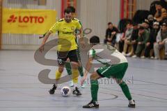 Lotto Bayern Hallencup - Lindenkreuzhalle Saison 2024/25 - FC Hitzhofen - SV Manching - Maik Wnendt gelb Hitzhofen - Timur Oguz grün Manching - Foto: Meyer Jürgen