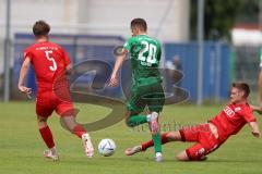 Bayernliga Nord - Saison 2023/2024 - FC Ingolstadt 04 - VFB Eichstätt - Mario Götzendorfer (Nr.23 - FCI U21) - Birkl Johannes (Nr.5 - FCI U21) -  Meixner Timo grün Eichstätt - Foto: Meyer Jürgen