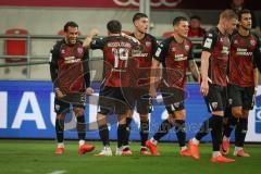 3. Liga - Saison 2026/27 - FC Ingolstadt 04 - TSG Hoffenheim II - Nishan Velupillay (Nr.28 - FCI) mit dem 1:0 Führungstreffer - jubel - Yannick Deichmann (Nr.20 - FCI) - Lars Lokotsch (Nr.13 - FCI) - Foto: Meyer Jürgen