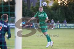 Landesliga - Saison 2024/25 - SV Manching - SV Cosmos Aystetten - Fabian Neumayer (Nr.9 - SV Manching) - Daniel Mrozek Torwart Aystetten - Foto: Meyer Jürgen