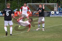 Kreisklasse - Saison 2024/25- Türk SV Ingolstadt - SV Stammham-  -  Der 0:2 Führungstreffer durch - Enis Kuqanaj weiss Türkisch per Fallrückzieher - jubel  - Matthias Zacherl #6 Stammham - Jonas Korn rechts scgwarzStammham - Foto: Meyer Jürgen