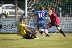 A-Klasse -  Saison 2026/27 - TSV Pförring - FC Wackerstein/Dünzing - Jonas Bäumler blau Pförring - Hussain Al Sarqabi gelb Wackerstein/Dünzing - Christian Kölbl TW Wackerstein - Foto: Meyer Jürgen