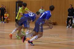 Hallenturnier Gaimersheim - Saison 2025/26 - DJK Ingolstadt - FC Hitzhofen - Tobias Schmid gelb Hitzhofen - Vincent Amann blau DJK -  - Foto: Meyer Jürgen