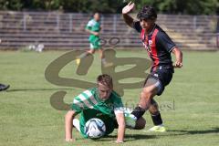 Bayernliga Nord - Saison 2024/25 - FC Ingolstadt 04 II - SV Fortuna Regensburg - Johann Chirinos (Nr.13 - FCI U21) - Baldauf Mario grün Regensburg - Foto: Meyer Jürgen