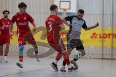 Lotto Bayern Hallencup - Saison 2024/25 - Türkisch SV Ingolstadt - TSV Ober./Unterhaunstadt- Baris Soysal grau Ober./Unterhaunstadt  - Ahmet Altay rot Türkisch - Johann Rybalko #3 rot Türkisch - Foto: Meyer Jürgen