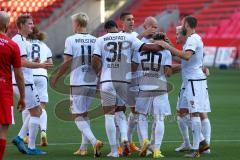 Toto Pokal - Saison 2022/2023 - FC Ingolstadt 04 - Türkspor Augsburg -  Der 1:0 Führungstreffer durch Jalen Hawkins (Nr.20 - FCI) per Elfmeter - Justin Butler (Nr.31 - FCI) - Tim Civeja (Nr.8 - FCI) - Thomas Rausch (Nr.45 - FCI) -  - Jubel - Foto: Meyer J