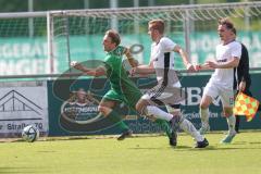 Relegation - Bezirksliga - Saison 2024/25 - FC Gerolfing - Tus Raubling - Lukas Achhammer grün Gerolfing - Dominic Reisner weiss Raubling - Foto: Meyer Jürgen