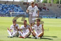 3. Liga; 1. FC Saarbrücken - FC Ingolstadt 04 - Tor Jubel Treffer 0:2 Marcel Costly (22, FCI) mit Sebastian Grönning (11, FCI) Dennis Borkowski (7, FCI) Benjamin Kanuric (8, FCI) Meditation