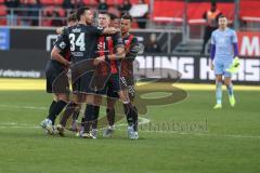 3. Liga - Saison 2024/25 - FC Ingolstadt 04 - 1. FC Saarbrücken - XXXXX - XXXXX - Foto: Meyer Jürgen - jubel nach dem Spiel - Lukas Fröde (Nr.34 - FCI) Mladen Cvjetinovic (Nr.19 - FCI)