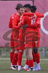 Bayernliga Süd - Saison 2022/2023 - FC Ingolstadt 04 - SV Kirchanschöring - Der 1:0 Führungstreffer durch Mussa Fofanah (Nr.7 - FCI II) - jubel - Fabio Riedl (Nr.24 - FCI II) rechts - Juan Ignacio Cabrera (Nr.27 - FCI II) - Ishak Karaogul (Nr.10 - FCI II)