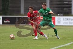 Landesliga - Saison 2024/25 - SV Manching - FSV Pfaffenhofen - Dominik Schröder (Nr.14 - SV Manching) - Maurice Untersänger rot Pfaffenhofen - Foto: Meyer Jürgen