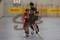 Lotto Bayern Hallencup - Finale - Lindenkreuzhalle Saison 2024/25 - FC Türk Sport Garching - Türk SV Ingolstadt - Dardan Berisha schwarz Türk Sport Garching - Abdulhamit Zorlu schwarz Türk Sport Garching - Anil Kayrancioglu rot Türk Ing. -  - Foto: Meyer 