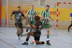 Lotto Bayern Hallencup - Lindenkreuzhalle Saison 2024/25 - DJK München -  SV Manching - Daniel Schweiger grün Manching - Collin Appiah schwarz München - Foto: Meyer Jürgen