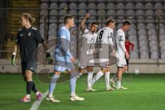 Toto-Pokal 2024; TürkGücü München - FC Ingolstadt 04; Tor Jubel Treffer 0:2, Pascal Testroet (37, FCI) Benjamin Kanuric (8, FCI) Sebastian Grönning (11, FCI) Torwart Schmid, Julius (1 TGM)