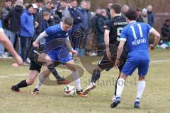 Freundschaftsspiel - Saison 2025/26 - SV Menning - SV Manching - Johannes  Dexl (Nr.13 - SV Manching) - Philip Wolfsfellner blau Menning  - Fabian  Neumayer (Nr.9 - SV Manching) - Foto: Meyer Jürgen