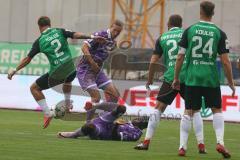 3. Liga - Saison 2026/27 - SC Preussen Münster - FC Ingolstadt 04 - Vinko Sapina (Nr.41 - FCI) - Louis Kolbe (Nr.2 - Preussen Münster) - Obed Ugondu (Nr.17 - FCI) - Foto: Meyer Jürgen