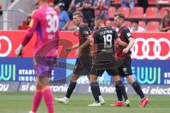 3.Liga - Saison 2023/2024 - FC Ingolstadt 04 -  1. FC Saarbrücken - Der 2:2 Ausgleichstreffer durch Jannik Mause (Nr.7 - FCI) - Julian  Klügl (Nr.31 - FCI) - jubel - Foto: Meyer Jürgen