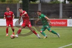 Landesliga - Saison 2024/25 - SV Manching - FSV Pfaffenhofen - Dominik Schröder (Nr.14 - SV Manching) - Maurice Untersänger rot Pfaffenhofen - Foto: Meyer Jürgen