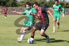 Bayernliga Nord - Saison 2024/25 - FC Ingolstadt 04 II - SV Fortuna Regensburg - Muhammed Atak (Nr.2 - FCI U21) - Schmitt Lucas grün Regensburg - Foto: Meyer Jürgen