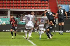 3. Liga; FC Ingolstadt 04 - VfL Osnabrück; Torchance verpasst Simon Lorenz (32, FCI) mit Kopfball, Mladen Cvjetinovic (19, FCI) Deniz Zeitler (38, FCI) Lukas Fröde (34, FCI) Amoako Kofi (6 VFLO) Karademir Yigit (39 VFLO)