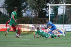 Landesliga - Saison 2024/25 - SV Manching - FSV Pfaffenhofen -  Der 0:1 Führungstreffer durch - Untersänger Maurice rot Pfaffenhofen - Torwart Obermeier Thomas Manching - jubel -  - Foto: Meyer Jürgen