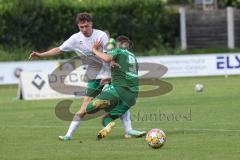 Bezirksliga - Saison 2024/25 - SV Manching - TSV Jetzendorf - Fabian Neumayer (Nr.9 - SV Manching) - Bryan Beyreuther weiss Jetzendorf - Foto: Meyer Jürgen