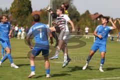 Kreisliga- Saison 2024/25- SV Hundszell - SV Kasing -  - Noah Kamenjasevic weiss Kasing - Frederik Bezdeka Torwart Hundszell - Foto: Meyer Jürgen