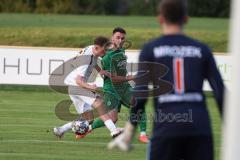 Landesliga - Saison 2024/25 - SV Manching - SV Cosmos Aystetten -Cedric Sengl (Nr.16 - SV Manching) - Dominic Isufi weiss Aystetten - Foto: Meyer Jürgen