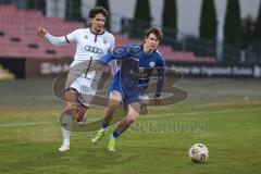 Bayernliga Nord - Saison 2025/26 - FC Ingolstadt 04 II - Würzburger FV - Mussa Tasim (Nr.27 - FC Ingolstadt II) - Fabio Gobbo blau Würzburg - Foto: Meyer Jürgen
