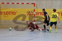 Lotto Bayern Hallencup - Lindenkreuzhalle Saison 2024/25 - FC Hitzhofen - DJK München - Adam Puta schwarz München  - Valentin Puhar TW Hitzhofen - Foto: Meyer Jürgen