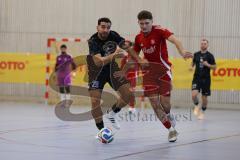 Lotto Bayern Hallencup - Vorrunde - Lindenkreuzhalle Saison 2024/25 - Türk SV Ingolstadt - FC Türk Sport Garching - Enes Kuqanaj rot Türk Ing - Akif Abasikeles schwarz Türk Sport Garching - Foto: Meyer Jürgen