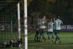 Landesliga - Saison 2025/26 - SV Manching - TSV Hollenbach - Der 3:0 Führungstreffer durch Rainer Meisinger (Nr.8 - SV Manching) - jubel - Hartmann Florian Torwart Hollenbach - Foto: Meyer Jürgen