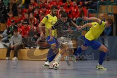 Lotto Bayern Hallencup - Saison 2024/25 - Finale - FC Fatih - TSV Forstenried - Osman Tarik Camdal schwarz Fatih - Ivan Horban gelb Forstenried - Foto: Meyer Jürgen