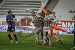 3. Liga - Saison 2026/27 - Waldhof Mannheim - FC Ingolstadt 04 - Lukas Fröde (Nr.34 - FCI) - Torwart Thijmen Nijhuis (Nr.1 - Waldhof Mannheim) - Foto: Meyer Jürgen