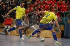 Lotto Bayern Hallencup - Saison 2024/25 - Finale - FC Fatih - TSV Forstenried - Osman Tarik Camdal schwarz Fatih - Ivan Horban gelb Forstenried - Foto: Meyer Jürgen