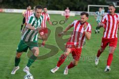 Landesliga - Saison 2025/26 - SV Manching - TSV Dachau  - Fabian  Neumayer (Nr.9 - SV Manching) - Stefan Vötter rot Dachau - Foto: Meyer Jürgen