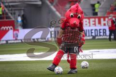 3. Liga; FC Ingolstadt 04 - VfL Osnabrück; Maskottchen Schanzi mit Ball