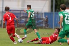 Bayernliga Nord - Saison 2023/2024 - FC Ingolstadt 04 - VFB Eichstätt - Mario Götzendorfer (Nr.23 - FCI U21) - Birkl Johannes (Nr.5 - FCI U21) -  Meixner Timo grün Eichstätt - Foto: Meyer Jürgen