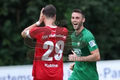 Landesliga - Saison 2024/25 - SV Manching - FSV Pfaffenhofen - Der 2:1 Führungstreffer durch Cedric Sengl (Nr.16 - SV Manching) - Clemens Kubina rot Pfaffenhofen - jubel  - Foto: Meyer Jürgen