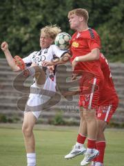 Bayernliga Nord - Saison 2026/27 - FC Ingolstadt 04 II - Jahn Regensburg II - Patrick Bachmann (Nr.11 - FCI II) - Raphael Steudtner rot Regensburg - Foto: Meyer Jürgen