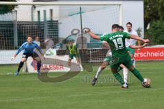 Bezirksliga - Saison 2024/25 - SV Manching - TSV Jetzendorf - Marcel Posselt (Nr.19 - SV Manching) - Josef Strohmeier Torwart Jetzendorf - Alexander Beiz weiss Jetzendorf - Foto: Meyer Jürgen