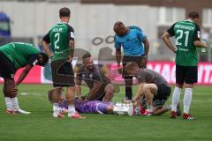 3. Liga - Saison 2026/27 - SC Preussen Münster - FC Ingolstadt 04 - Lars Lokotsch (Nr.13 - FCI) verletzt am Boden - XXXXX - Foto: Meyer Jürgen