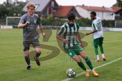 Landesliga - Saison 2025/26 - SV Manching - FC Stätzling - Rayen Kouki (Nr.18 - SV Manching) - Maximilian Pletschacher FC Stätzling  - Foto: Meyer Jürgen