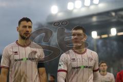 3. Liga - Saison 2025/26 - Waldhof Mannheim  -  FC Ingolstadt 04 - Enttäuschte Gesichter nach dem Spiel - Lukas Fröde (Nr.34 - FC Ingolstadt 04) - Jonas Scholz (Nr.15 - FC Ingolstadt 04) - Foto: Meyer Jürgen