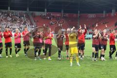 Toto-Pokal - Saison 2023/2024 - FC Ingolstadt 04 - Jahn Regensburg - Elmeterschießen gewonnen - jubel - Torwart Marius  Funk (Nr.1 - FCI) hält den Elfmeter - Foto: Meyer Jürgen