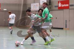 Hallenturnier Ingolstadt Nord - Saison 2024/25 - MBB SG MAnching - FC Fatih Ingolstadt  - Daniel Powel weisss Manching - Mert Karatas grün Fatih - Sebastian Rutkowski grün Fatih rechts - Foto: Meyer Jürgen