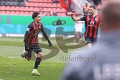 3. Liga; FC Ingolstadt 04 - VfB Stuttgart II; Deniz Zeitler (38, FCI) Tor Jubel Treffer innerhalb 24 Sekunden 1:0 mit Lukas Fröde (34, FCI)